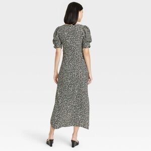 NWT A New Day Floral Midi Dress Black Green Puff Sleeve Women’s Size S